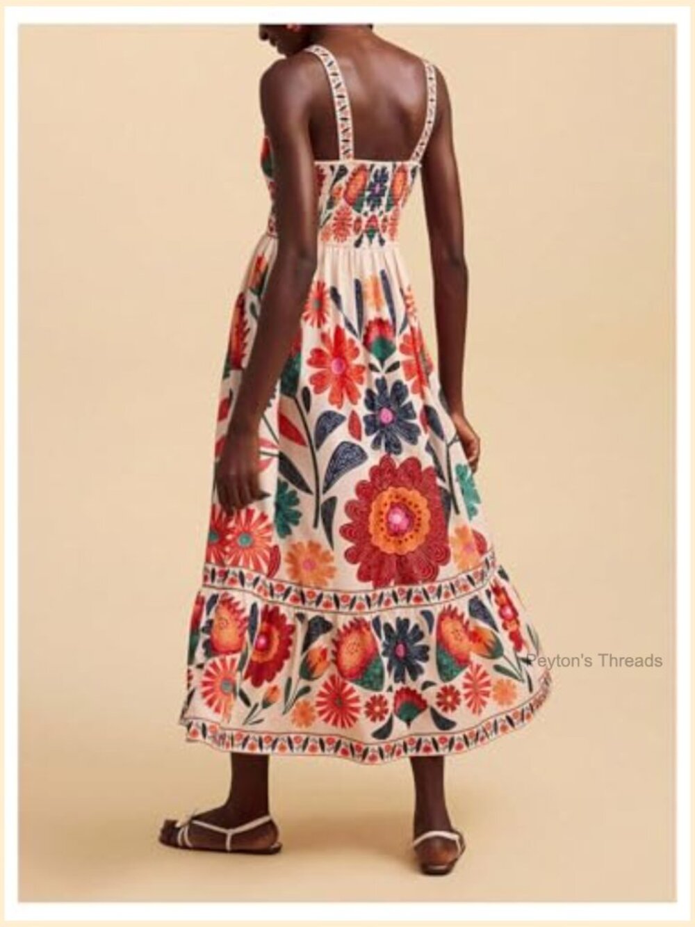 Boho Floral Print Cami Dress Sleeveless A-Line Maxi Dress Sun Dresses - Picture 2 of 5